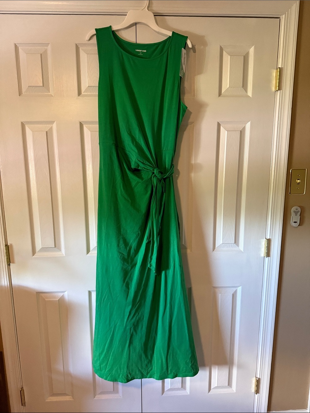Lands' End Emerald Green Sleeveless Tie-Waist Maxi Dress size L/T